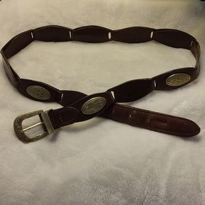 Brown leather and brass belt